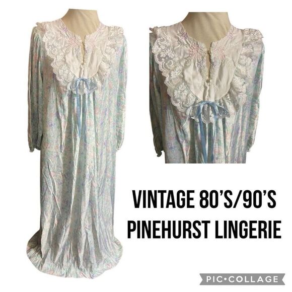 Vintage Pinehurst Lingerie Floral Lace Nightgown Women’s Size Large Romantic Cot - Picture 1 of 10